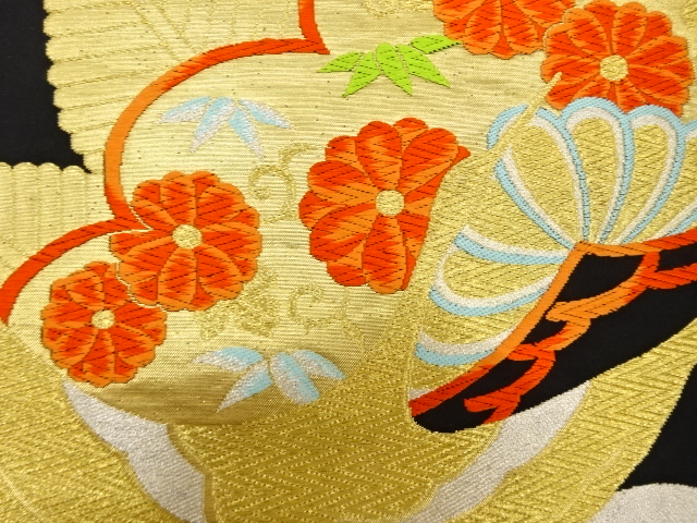 7399149: JAPANESE KIMONO / ANTIQUE FUKURO OBI / SILK / WOVEN CRANE